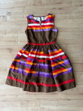 Kate Spade Silk Blend Fit Flare Dress Brown Stripe Sleeveless Size 6
